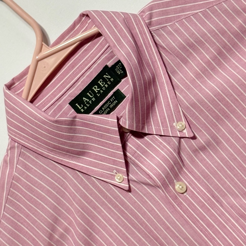 Ralph Lauren Men's Size 16.5 Pink and White Striped Shirt Excellent